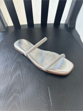 Oasis Silver Crystal Double Strap Slide Sandal